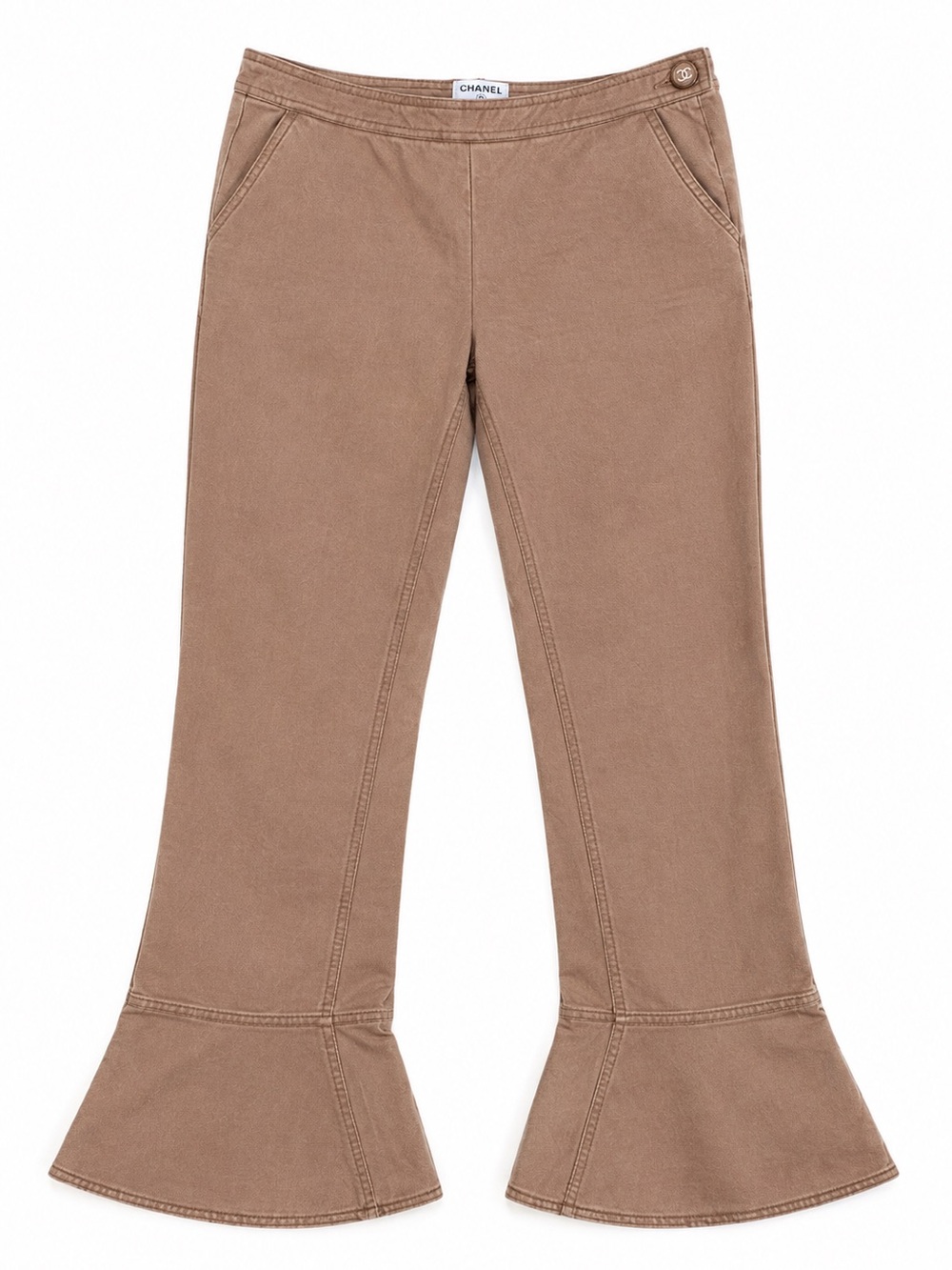 CHANEL 01A Brown Cotton Stretch Bell Bottom Flare Pants IT 40